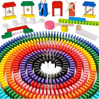 Toyssa Domino Game 1000 Pieces Dominoes Wooden Colorful Domino Wooden Toy Gifts Children from 3 4 5 6 7 Years Classic Building Fun Domino Racing Game Montessori Learning Toy with Storage Bag