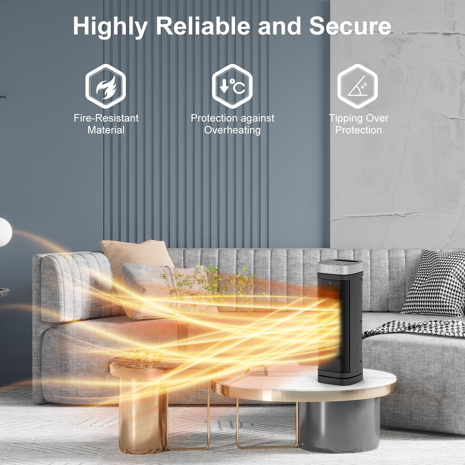 Space Heater, WINHL 17 Inches Electric Heaters for Indoor Use with Thermostat and Remote, 70°Oscillation, 12H Timer, 5 Modes, 1500W PTC Ceramic Fast Safety Heat for Office Bedroom Home