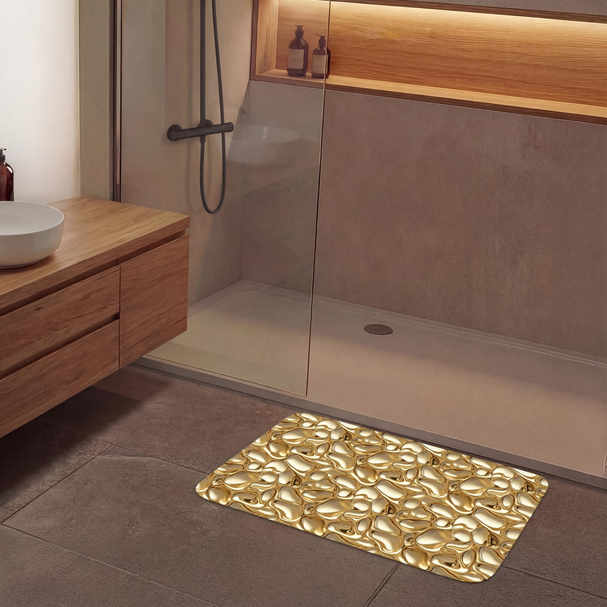 Tappeti Bagno Tappetino Doccia Assorbente Bath Mat Decorazioni | 90x60 cm - Rettangolare - Memory Foam Tappeto Lavabile Moderni Astratto - Moderno - Oro