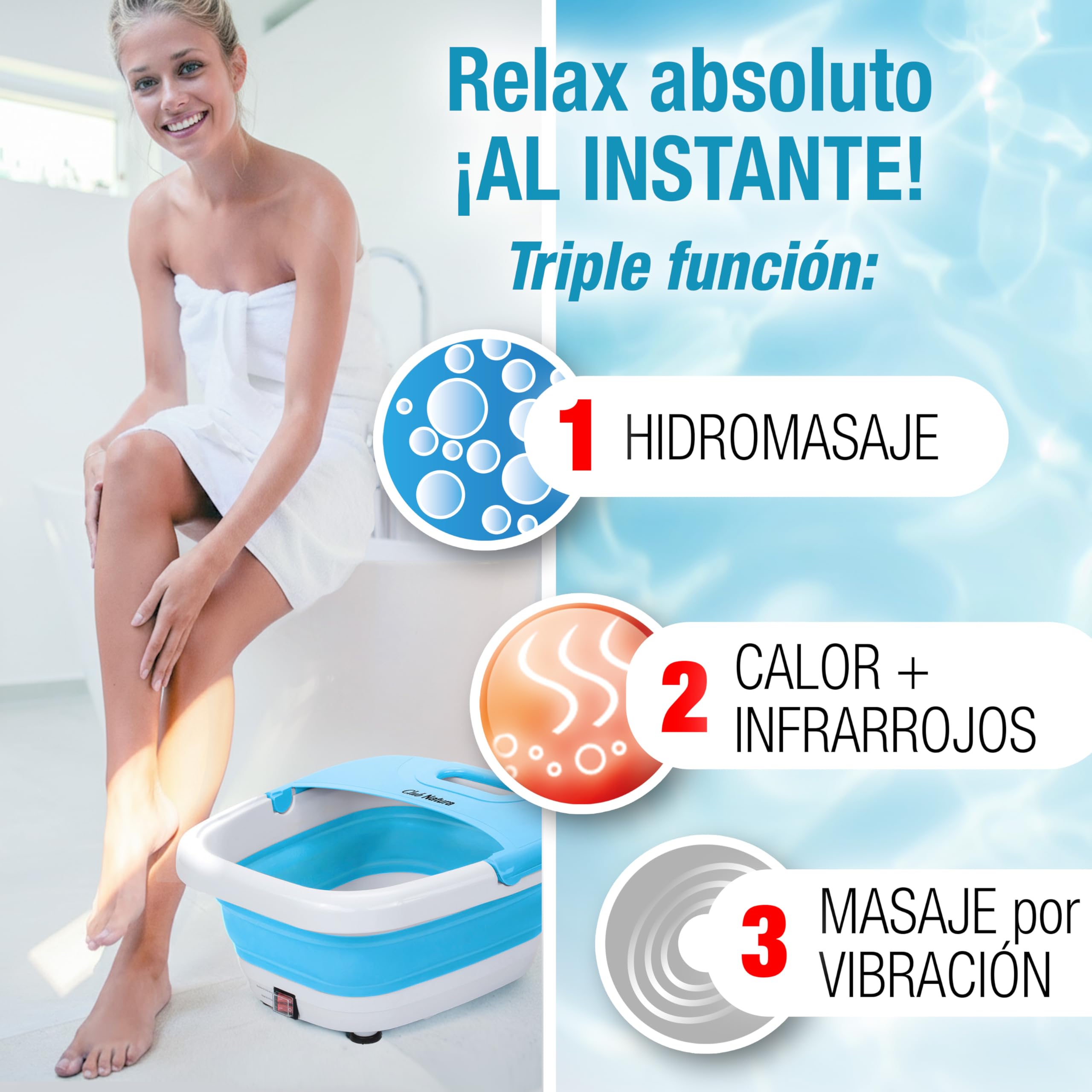 Spa de Pies/Piernas Plegable con Hidromasaje e Infrarrojos. Hidromasajeador plantar plegable: pediluvio eléctrico 450W Masaje de Vibración + Burbujas de aire + Infrarrojos y Calor. Plegado sólo 9,5 cm