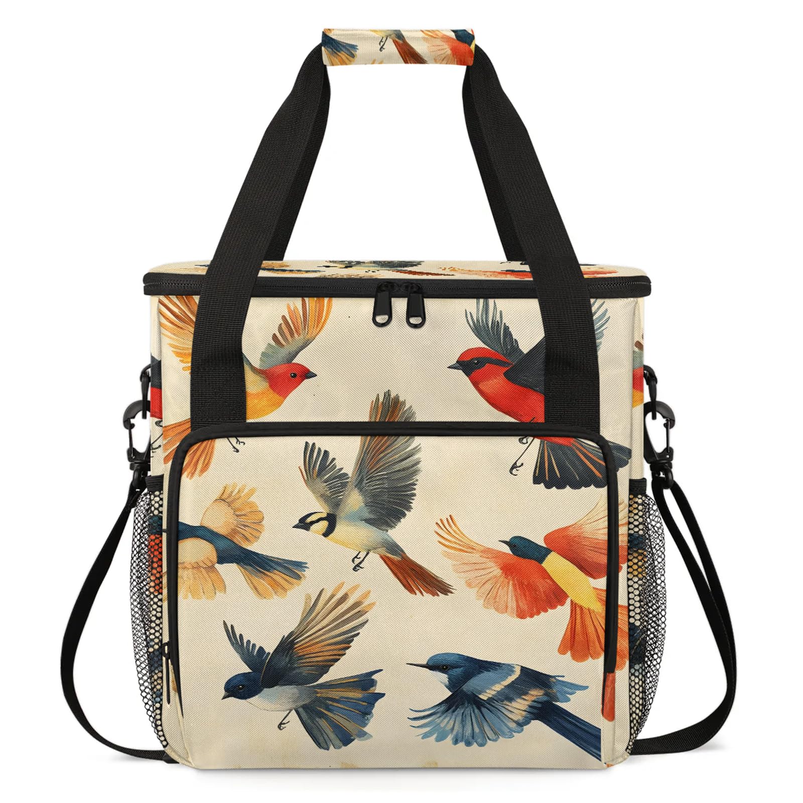 Adornori Bird Coffee Maker Travel Bag, Funny Insulated Grocery Bag Travel Picnic Leakproof Cooler Bags With Shoulder Strap
