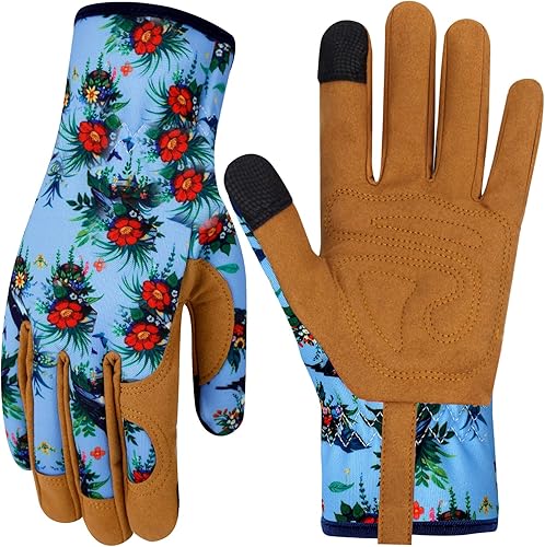Guantes de jardinería de cuero para mujer, a prueba de espinas, guantes de jardín para pantalla táctil, guantes de trabajo, regalos, M