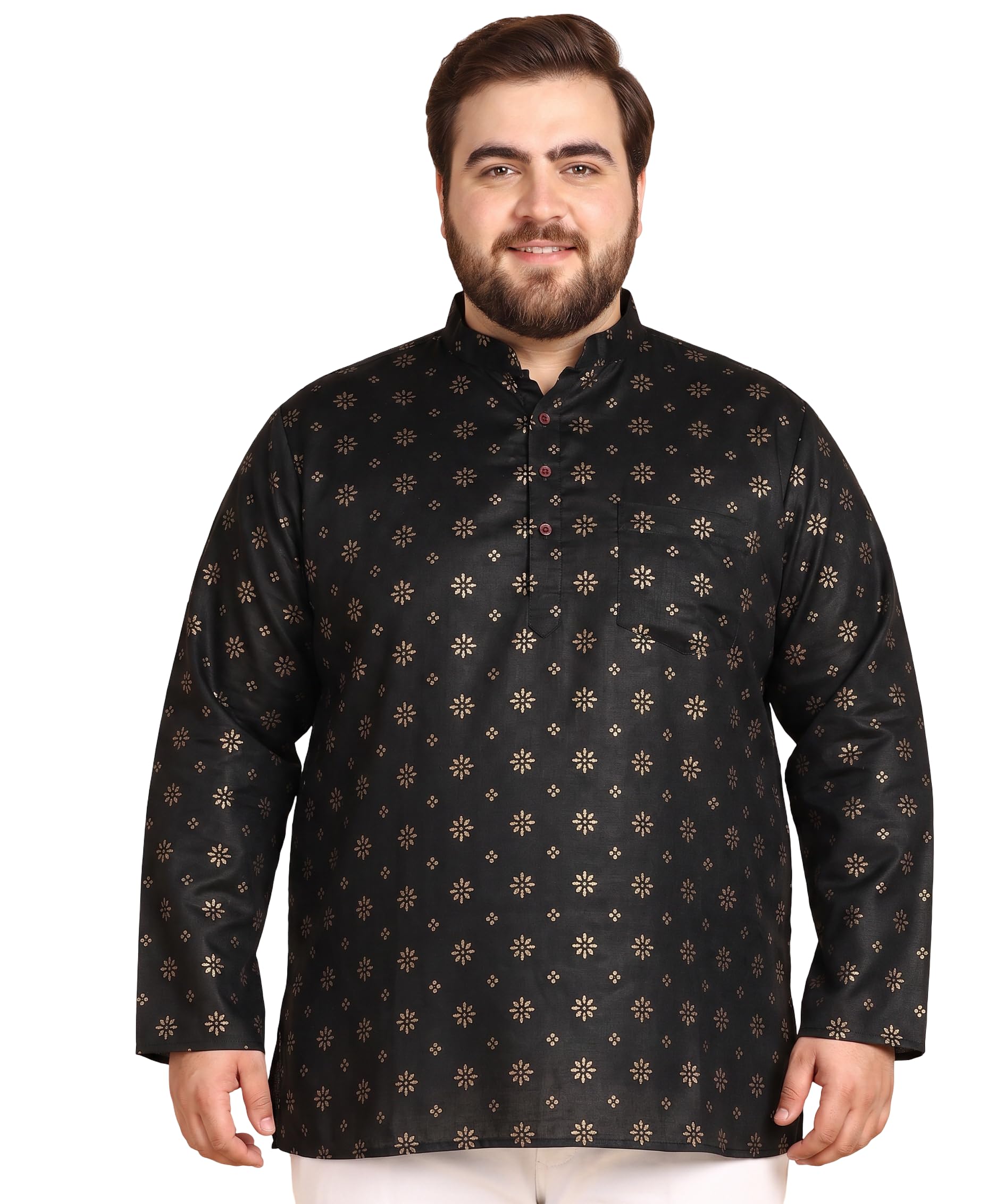 karnam Men's Plus Size Printed Short Kurta | Cotton Blend Casual Ethnic Kurta | Full Sleeves Mandarin Collar | Regular Fit-picture-12