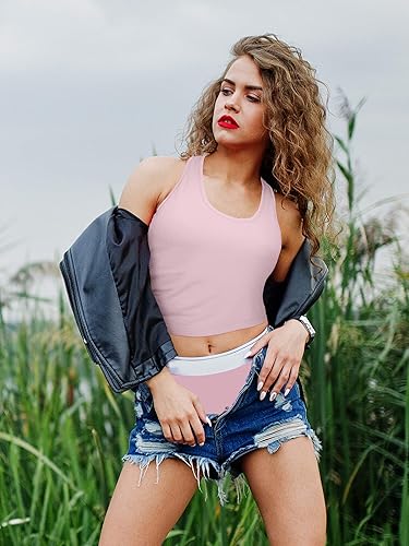 Miniatura 3 de Boao Camiseta corta básica sin mangas con espalda cruzada para mujer de 4 piezas