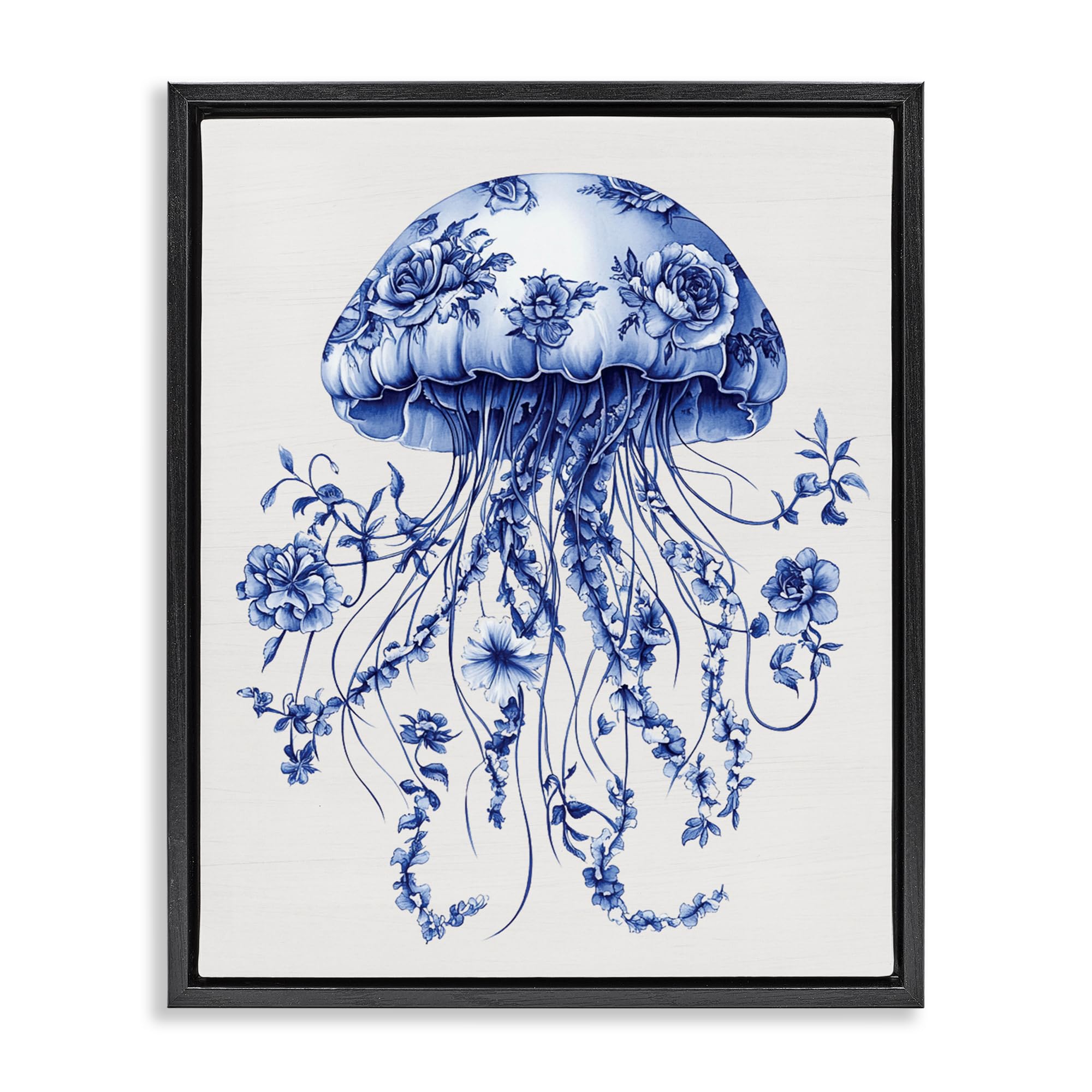 'Funky Vintage Toile Jellyfish'| Floating Frame Canvas Art
