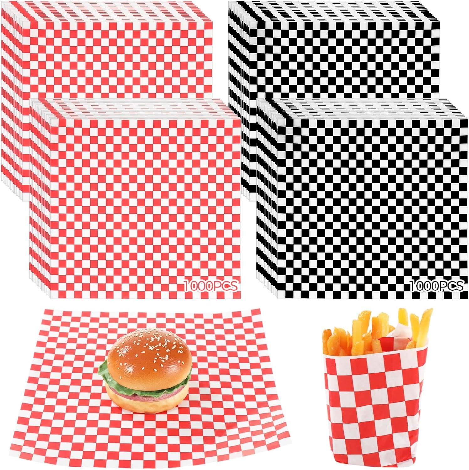 2000 Pcs Checkered Deli Laminated Paper, 11.6 x 11 in Sandwich Wrapping Paper Sheets, Red & Black Basket Liners for Burgers, Fries, Parties, Safe and Sanitary