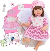 Boneca Bebê Reborn Menina Realista em Silicone com Roupinha e Acessórios Inclusos 45 cm (Listra Rosa)
