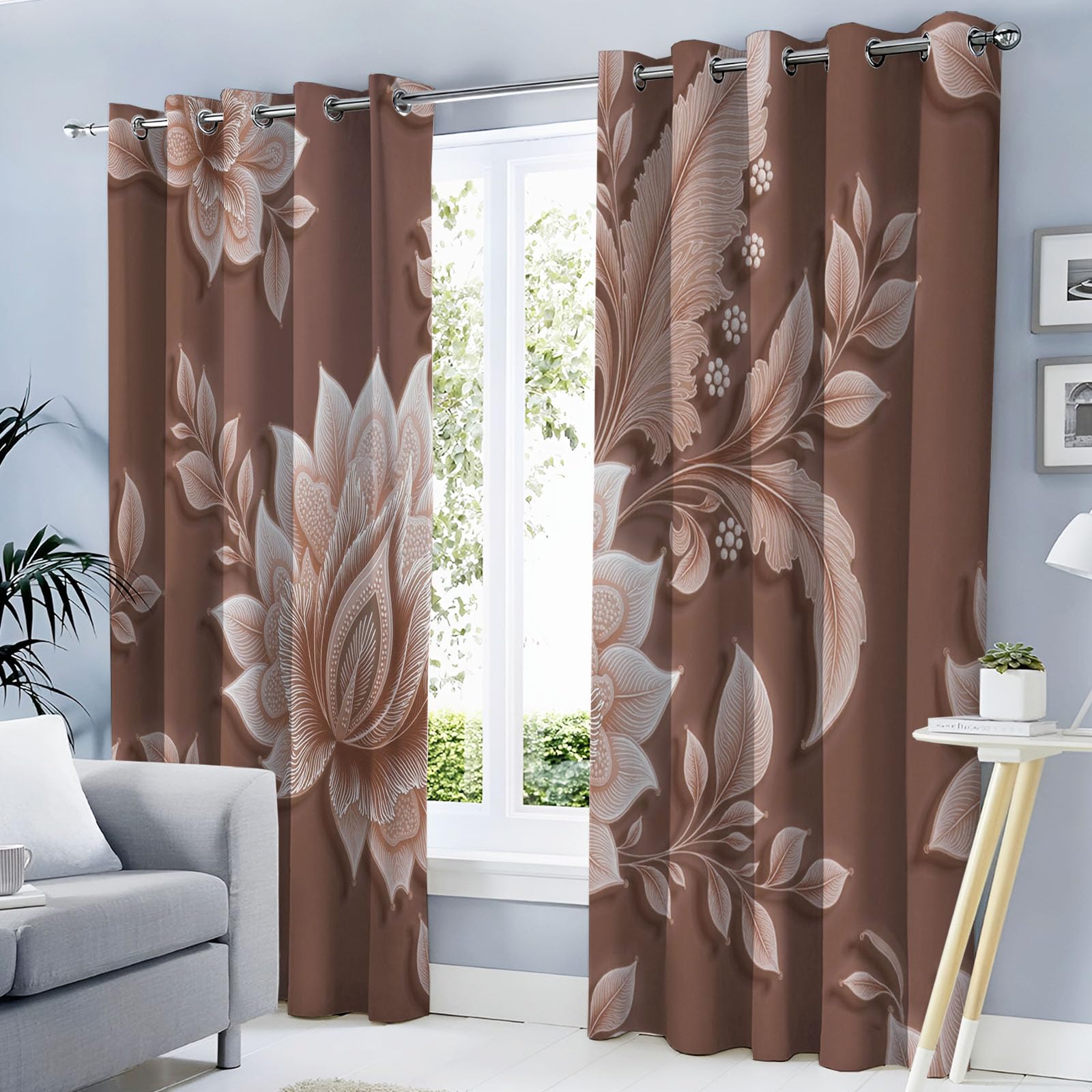 Rideaux occultants floraux thermique isolant anti froid 132x213 rideau fenetre lot de 2