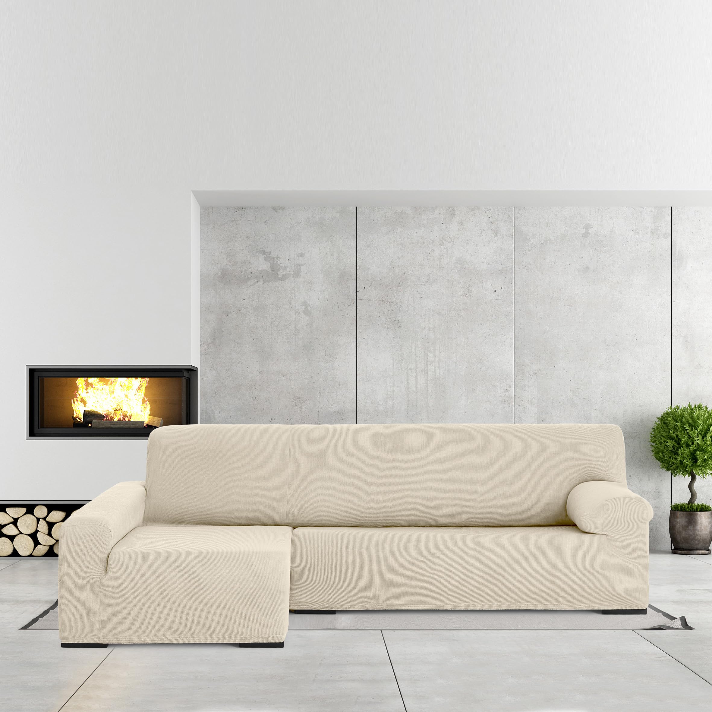 Eysa Ulises Copridivano con Penisola Elastico Sinistra (vista frontale), Bianco, 90 x 240-280 x 155 cm