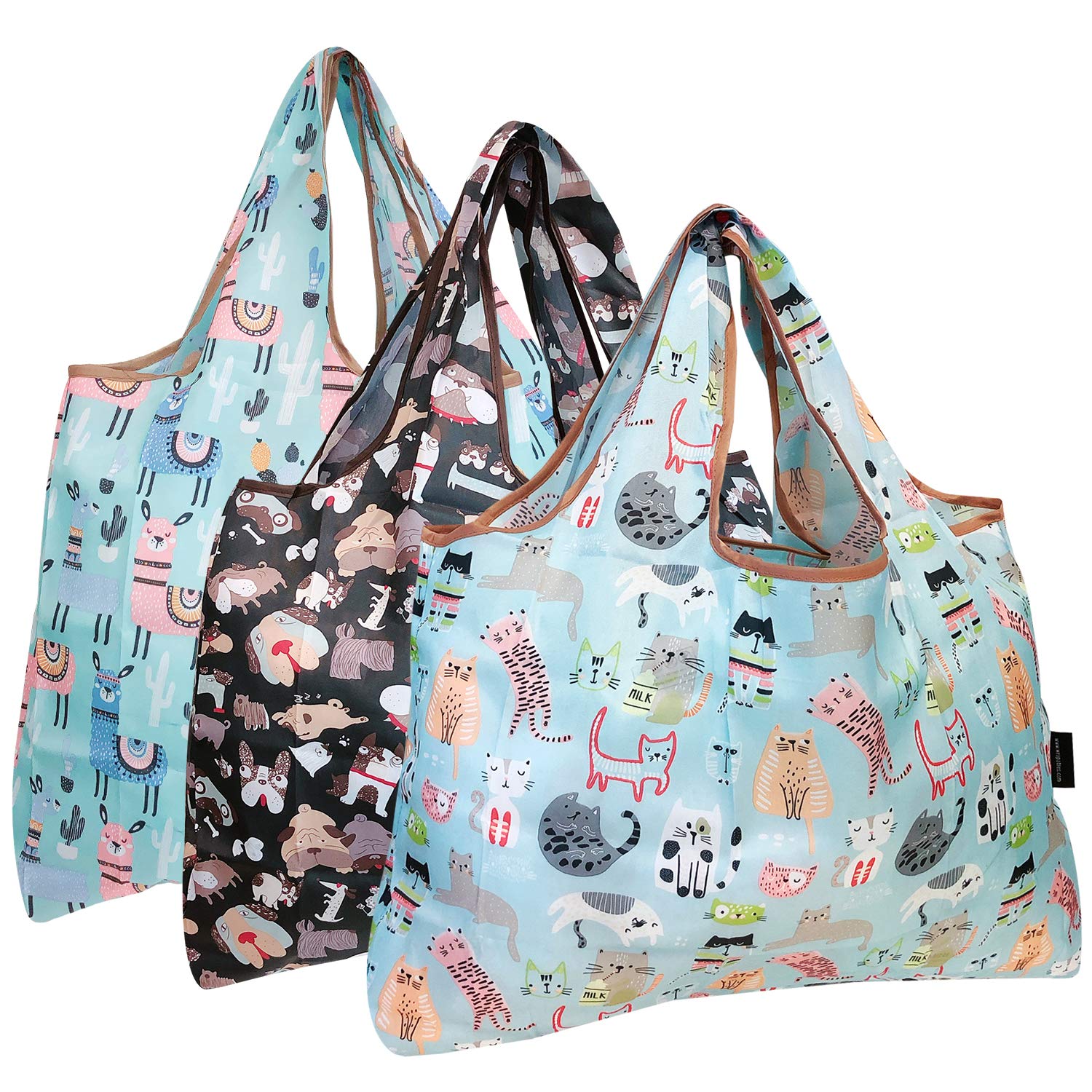 alldyrew Large Foldable Tote Nylon Reusable Grocery Bag, 3 Pack