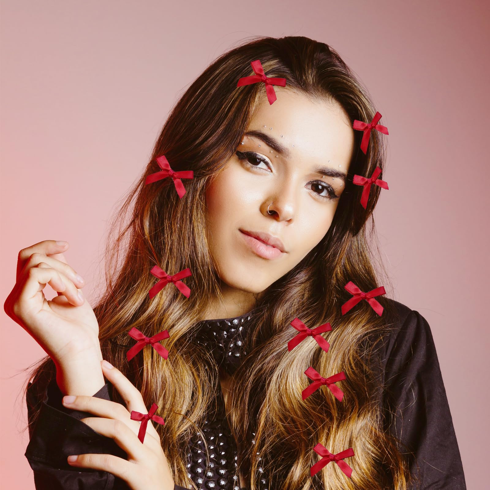 AWOCAN 30PCS Bow Hair Clips Mini Hair Bows Hair Ribbon Clips Small Bowknot Barrettes Sweet Little Bow Hair Ribbon Alligator Clips Solid Color Non-Slip for Women (RED) - Image 3