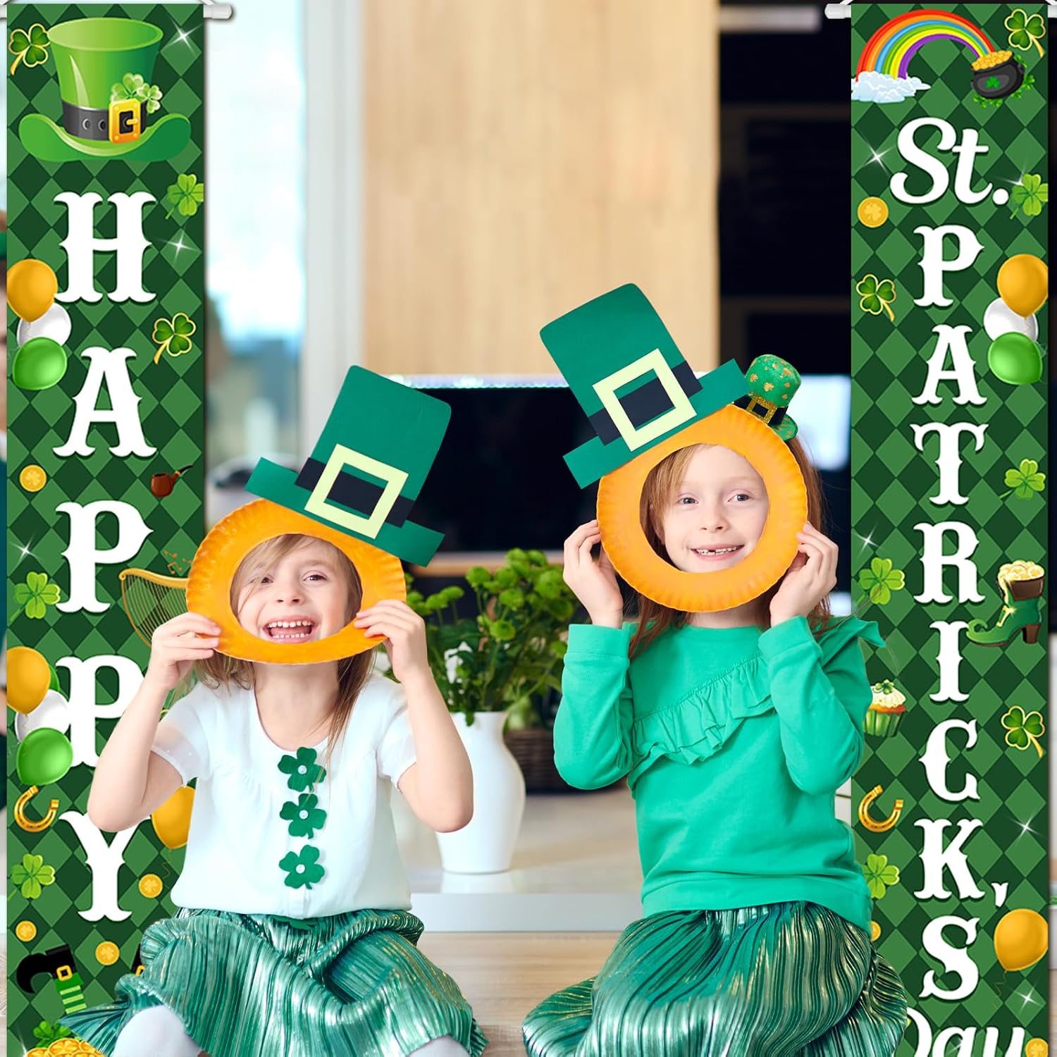 Avezano Happy St. Patricks Day Banner St Patricks Day Decorations St Patrick’s Day Door Banner Green Irish Porch Banner Decorations