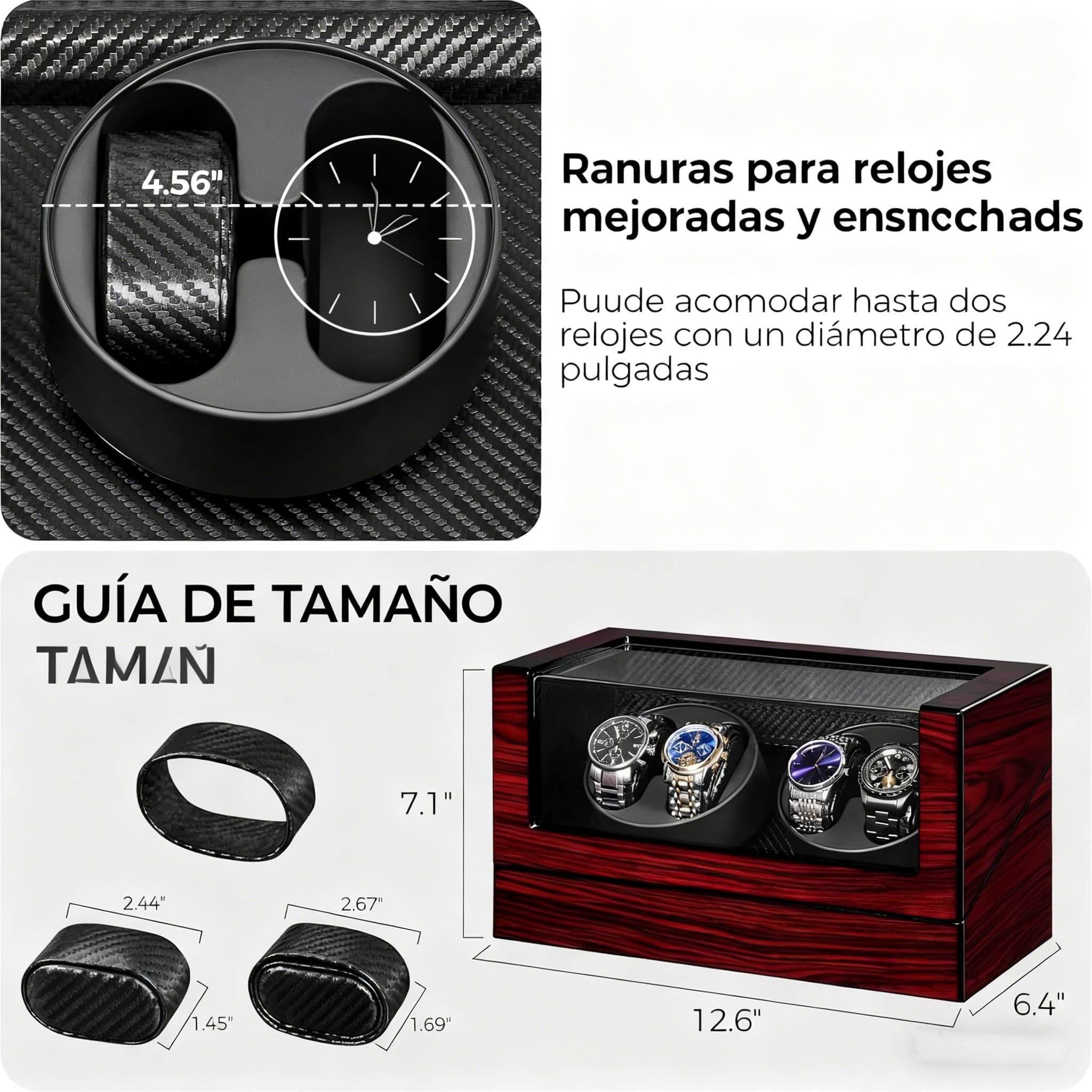 ANWBROAD Caja giratoria automática para relojes con iluminación LED, rotación automática para relojes automáticos, 4 rotadores con motor supersilencioso y 4 modos de rotación, JWW011Y
