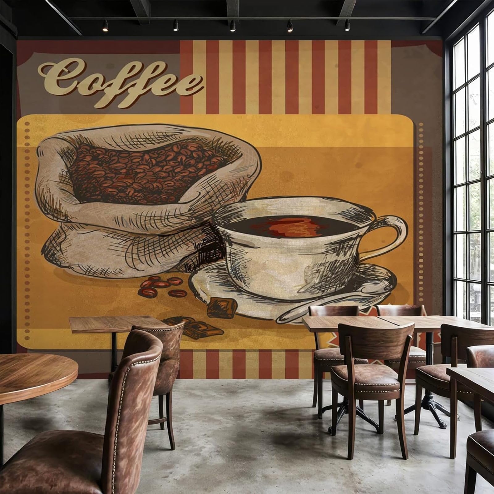 Kfjhgbdshhj 3D Mural Photo Wallpaper Coffee Brown Yellow Retro Beans Kitchen Vintage Non-Woven Modern Living Room Bedroom Coffee House Wall Decoration Motif,430Cmx300cm Wall Sticker - Background Wall - Painting - Poster