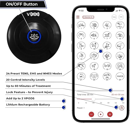 Miniatura 6 de VPOD - Unidad inalámbrica TENS - Estimulador muscular EMS para terapia de alivio del dolor con 24 modos - Máquina de estimulación eléctrica TENS