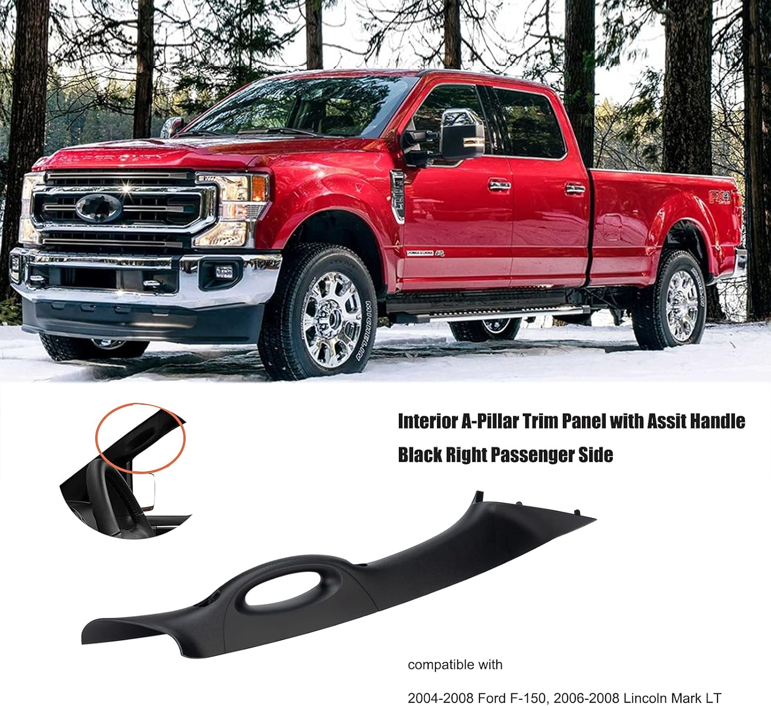 A Pillar Interior Trim Handle Right Passenger Side 4L3Z-1503598-AAA Compatible with 2004-2008 Ford F-150 F150 2006-2008 Lincoln Mark LT A Pillar Grab Handle Passenger Side (Black) Front Right Passenger Side Black