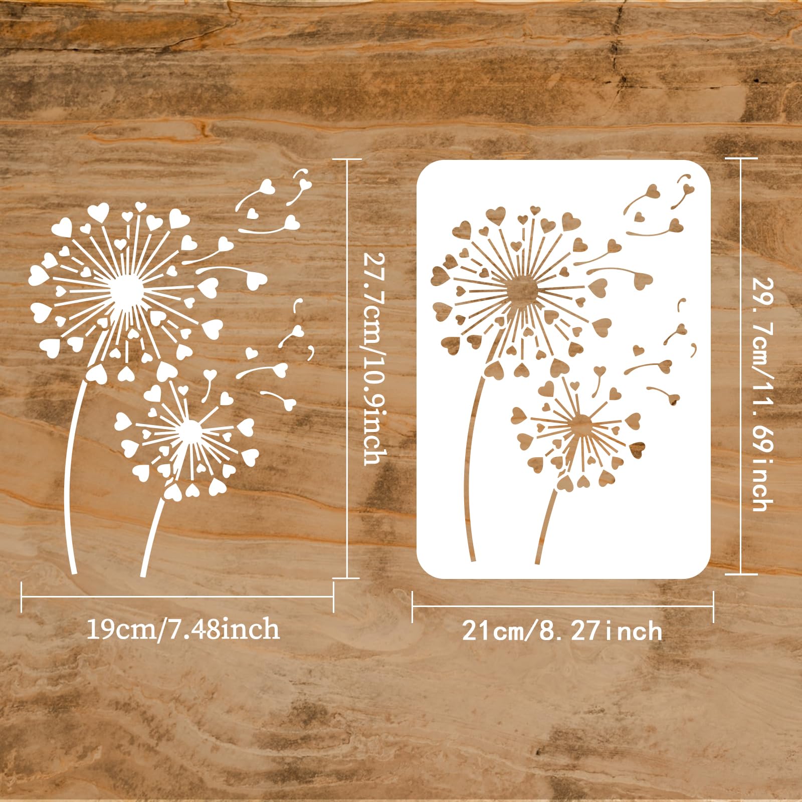 FINGERINSPIRE Hearts Dandelion Painting Stencil 21x29.7cm Reusable Heart Shape Taraxacum Drawing Template Plants Theme Hollow Out Stencil for Painting on Wall Wood Furniture DIY Home Decor - Image 2