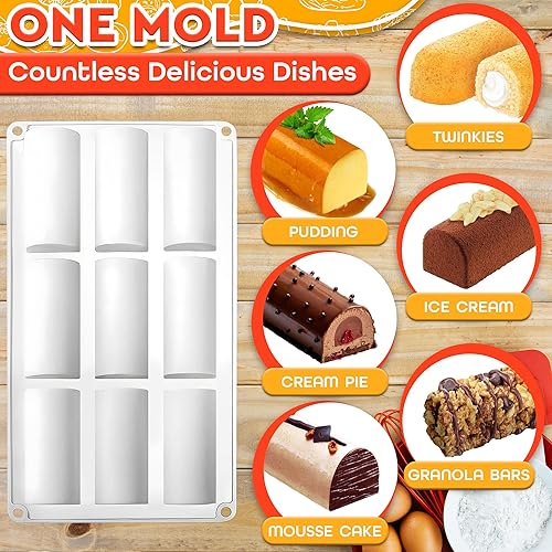 Miniatura 6 de VIKROM Molde de rollo de silicona de 9 cavidades para troncos delicados postres de chocolate Twinkie pastel de té Polvoron Candy Pasteles Moldes