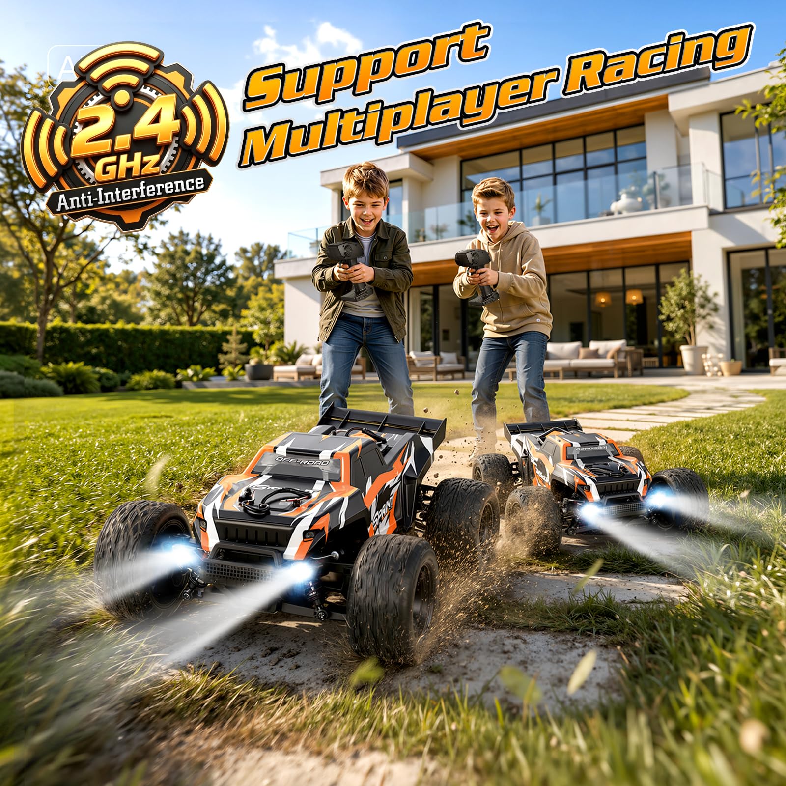 Ferngesteuertes Auto 1:18 All-Terrain RC Auto für Erwachsene & Jungen, 4WD Offroad RC Truck mit hoher Geschwindigkeit 40+ km/h, RC truck mit 2 wiederaufladbaren 1500-mAh-Akkus und 2 Karosserie