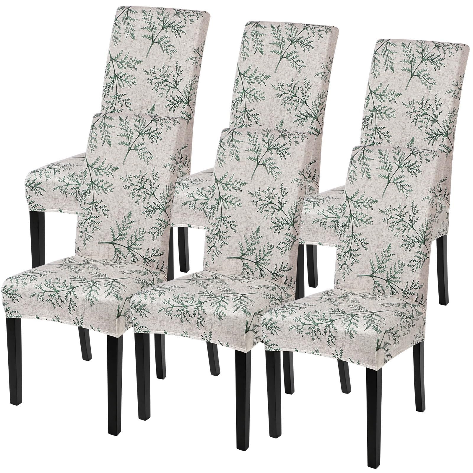 SearchI Printed Dining Room Chair Covers Set of 6, Stretch Kitchen Chair Covers Washable Parsons Chair Slipcover Removable Dining Chair Protectors for Hotel,Ceremony(Fern Leaves)