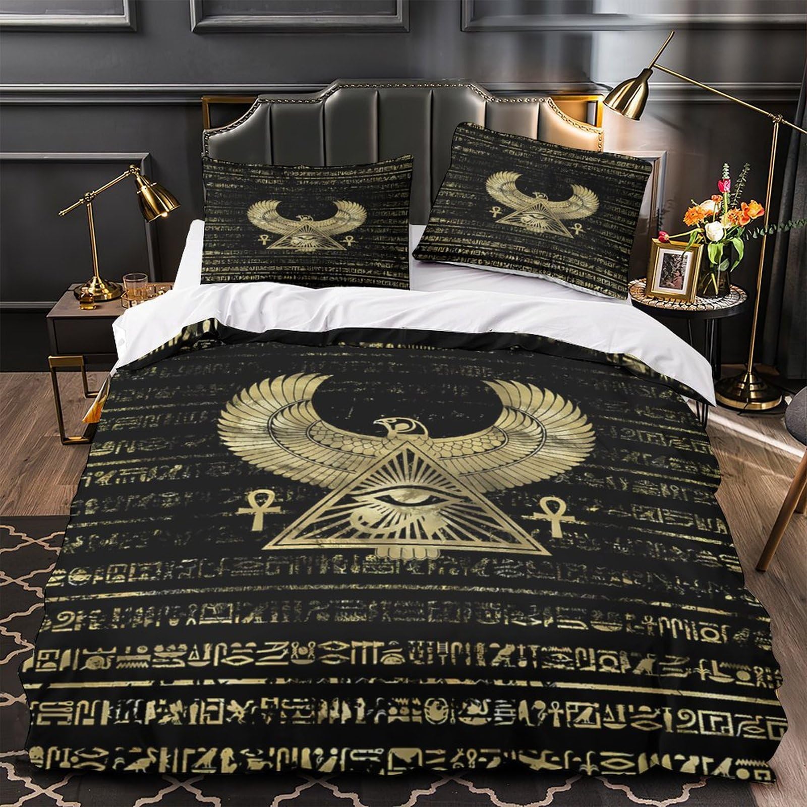 Housse de couette mystique égyptienne hypoallergénique en microfibre respirante et ultra douce