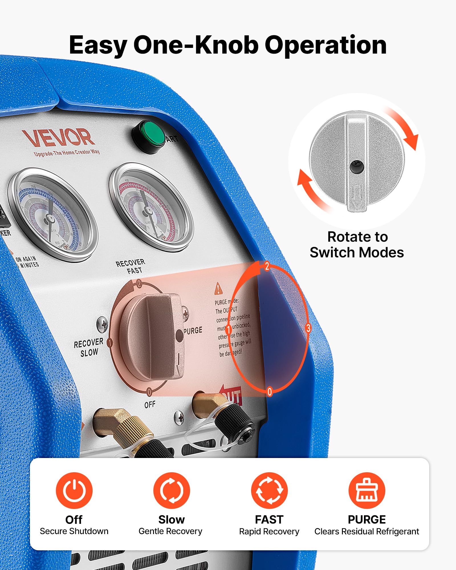 VEVOR Máquina Portátil de Recuperación de Refrigerante 1 HP, Máquina de Recuperación con Protección de Alta Presión 3,5 kg/min Velocidad de 1450 RPM, Cilindro Doble, para Sistemas de Climatización