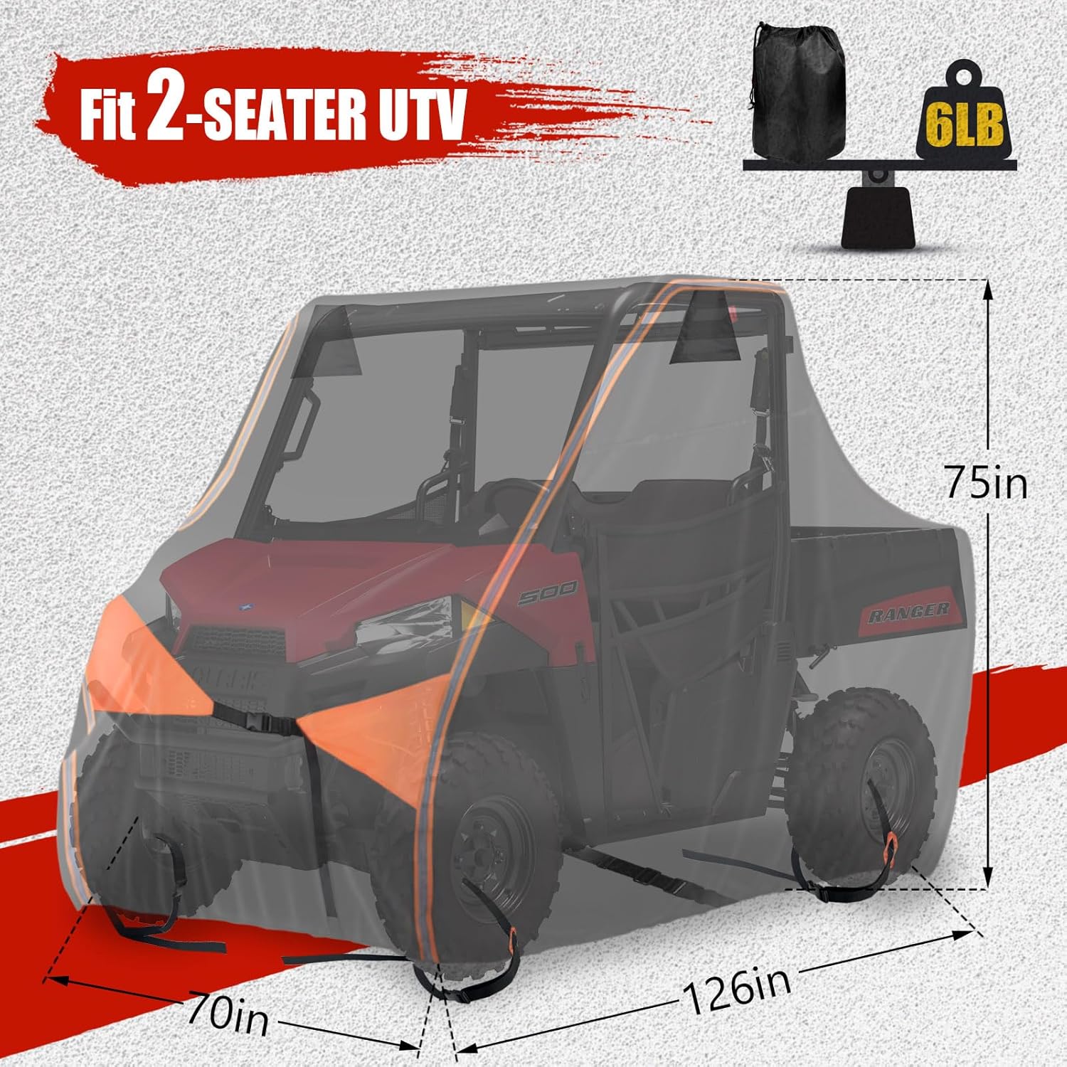 IC ICLOVER UTV Cover, 2-3 Seater 600D Heavy Duty Waterproof Side By Side Cover, Outdoor Two Seater UTV Covers Compatible with Polaris RZR Ranger Can-Am Defender Kawasaki Pioneer CFMOTO UFORCE