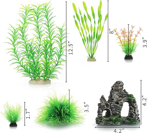Miniatura 2 de JIHAQUA Auarium Adornos para pecera, plantas decorativas con vista de roca de cueva de resina, 6 piezas de decoración de plantas de plástico,