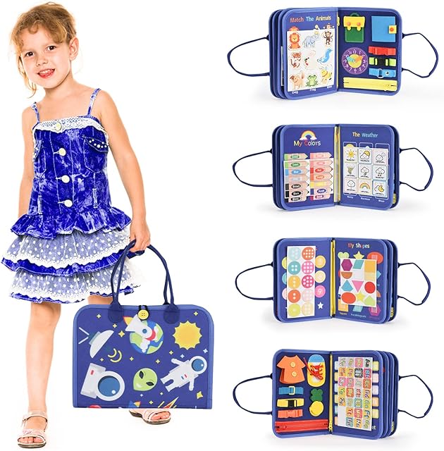 Busy Board for Toddlers, Activities Board for Preschool Children,7-in-1 Busy Board for Toddlers Sensory Toys,Montessori Toys for 1-5Year Old Girls Toys Kid Learning Educational Toys.