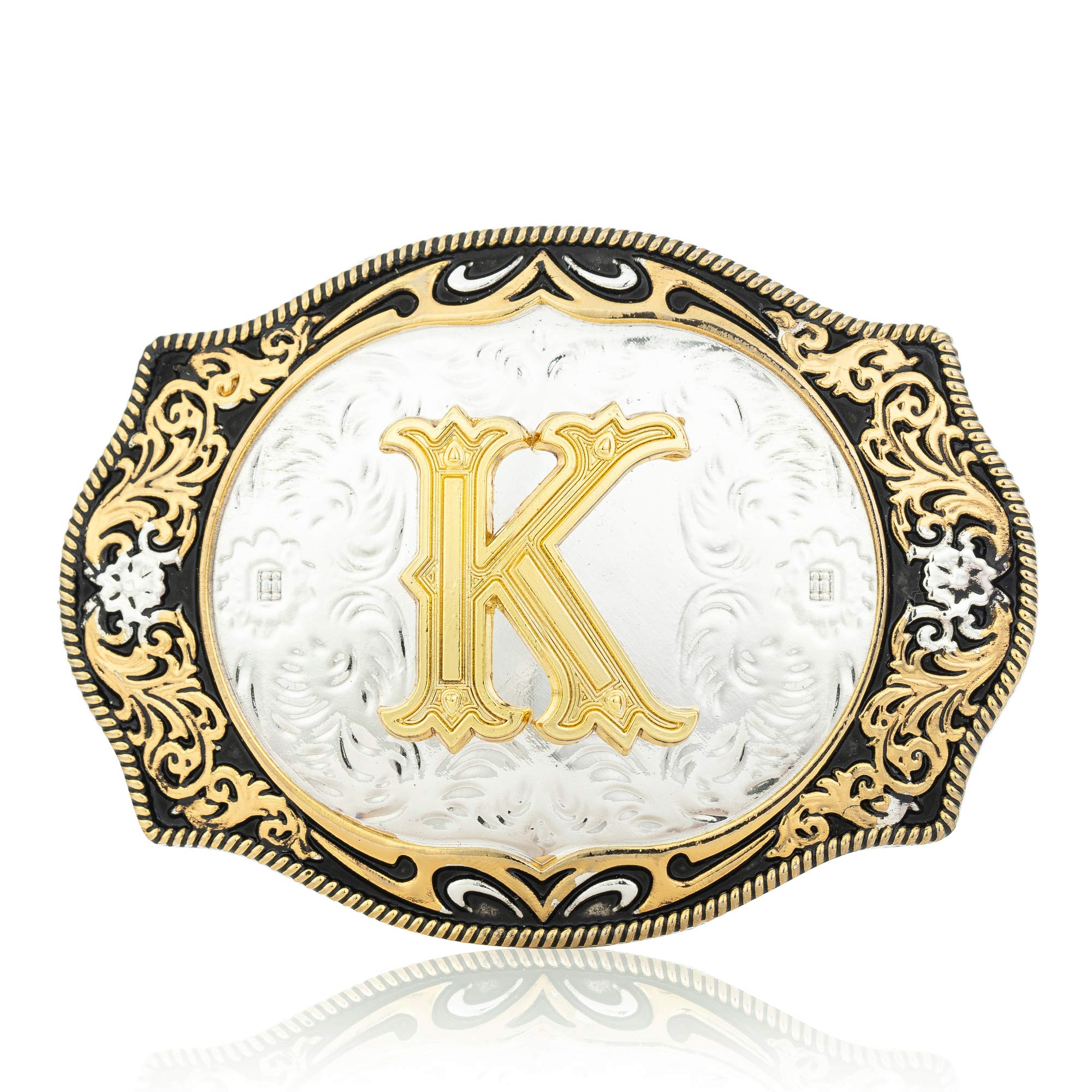 QQA Western Cowboy Belt Buckle ABCDJ to Z Initial Letter Belt Buckles for Men Women, K, 3.35" by 2.36" (8.5*6cm)