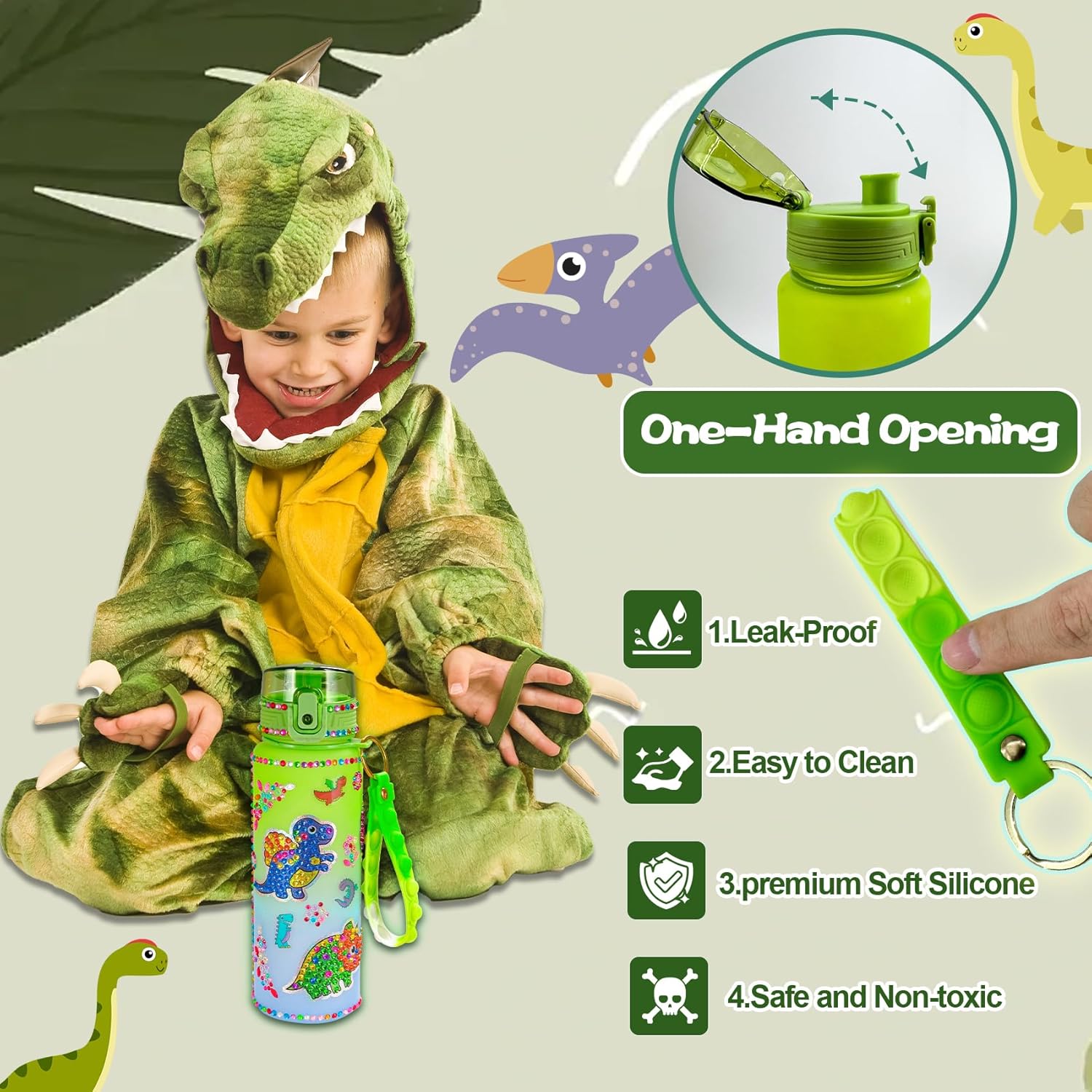 YOFUN Decorate Your Own Dinosaur Water Bottle for Boys,Dinosaur Arts and Crafts for Kids, Dinosaur Toys for Boys Birthday, Christmas, Ages 3-4-6-8 (Dinosaur Theme)