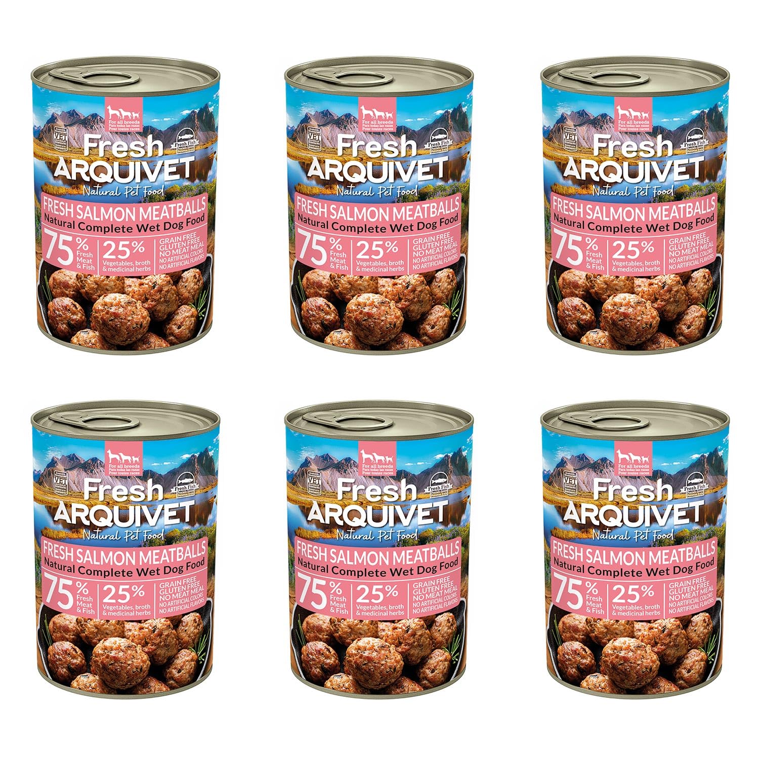 ARQUIVET - Pack 6 Unidades Fresh Salmon - Latas de albóndigas de Salmón - Latas de 400g - Comida húmeda para Perros, Todo Tipo de Razas