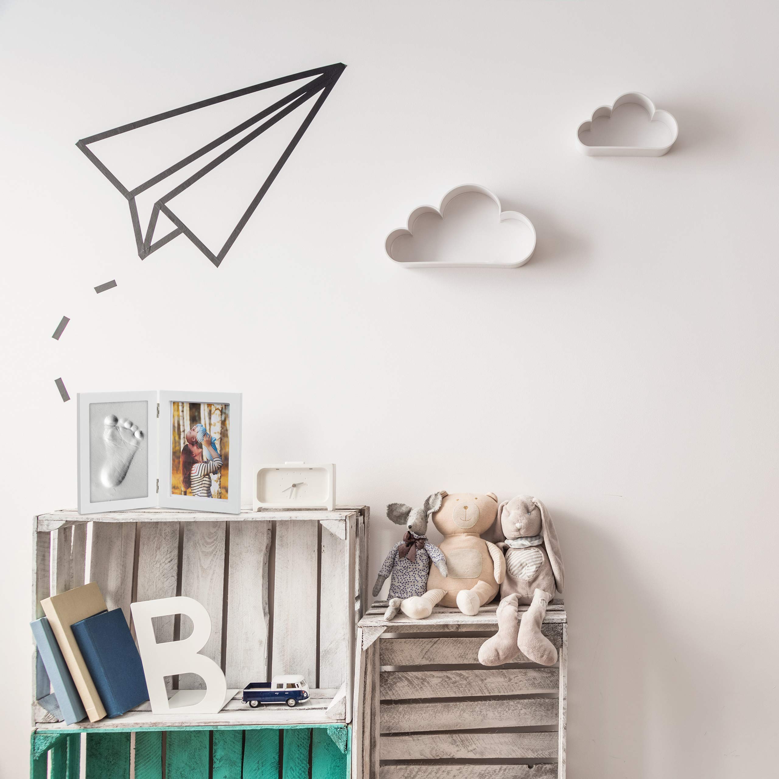 Relaxdays 4x Cornice Portafoto per Bambini con Calco in Gesso, Set per l’Impronta della Mano o Piedino, Fai-da-Te, Bianco