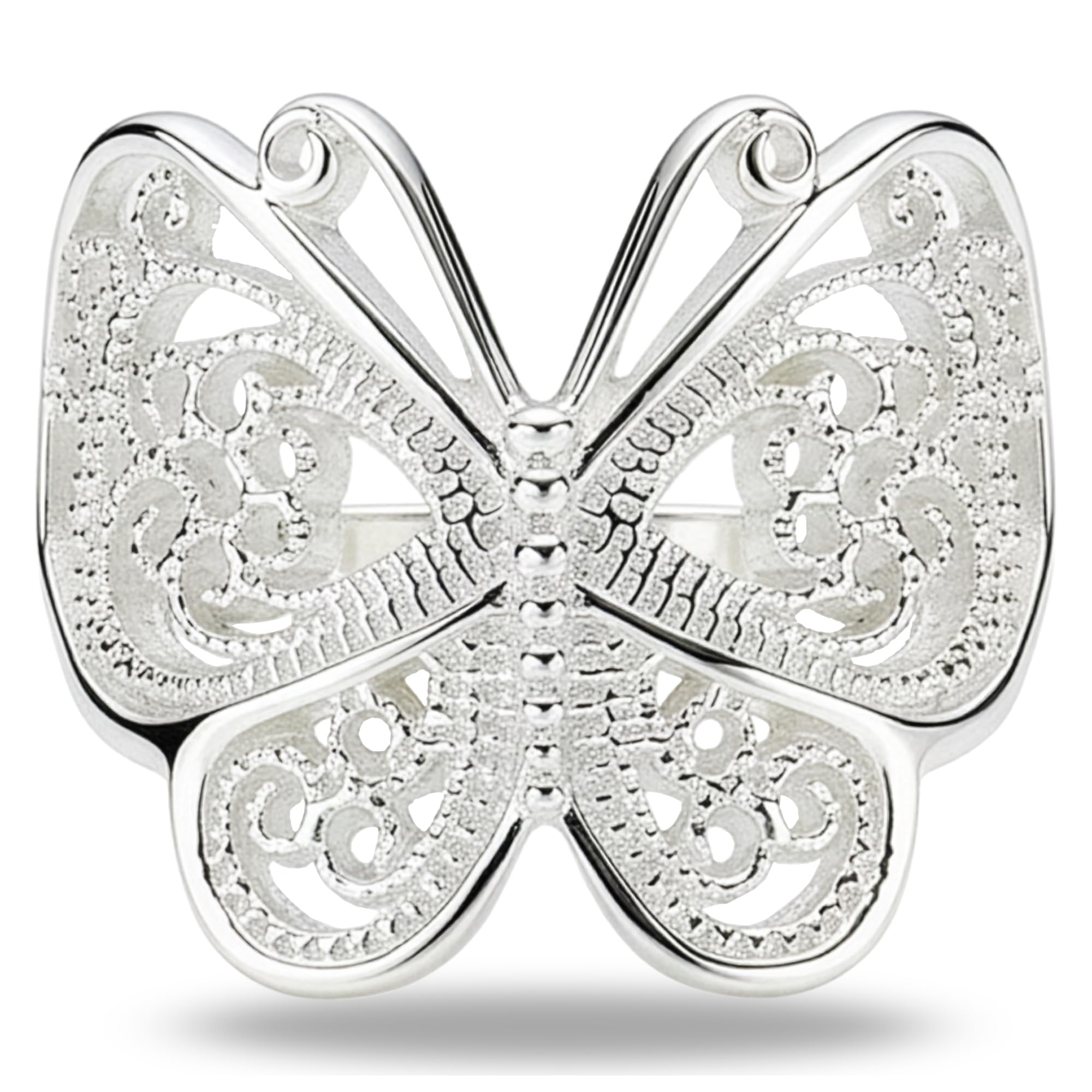 Vinani Ring aus 925 Sterling Silber - Schmetterling Paisley Ring glänzend für Frauen, nickelfrei & antiallergisch, Designed in Deutschland, RSL