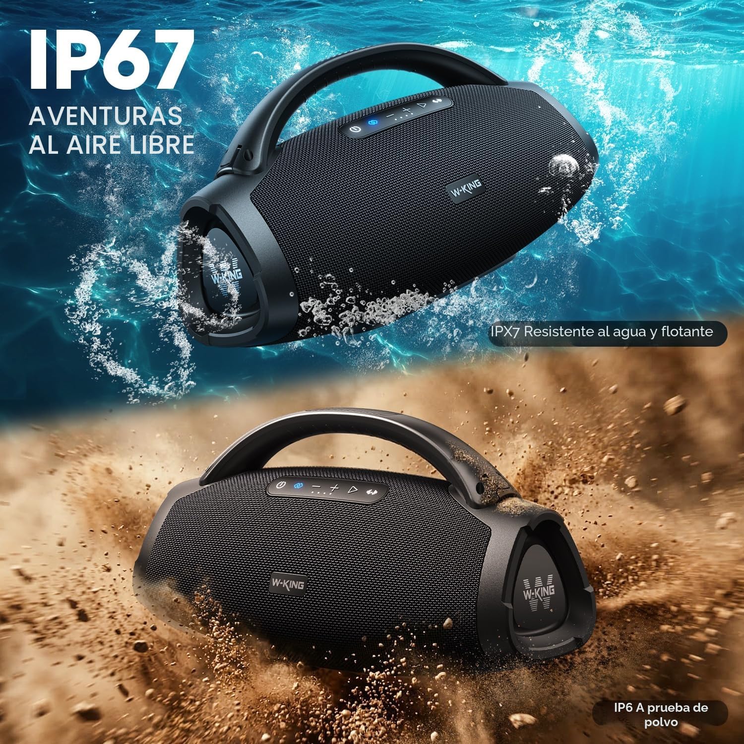 W-KING 330W Peak 200W RMS Altavoz Bluetooth portátil, Grande Caja De Música, Boombox Portátil Ruidoso Supergraves, Speaker con EQ App/Bluetooth 5.4/IPX7/PowerBank/Carga Rapida/USB/AUX/30H/Guitare-IN