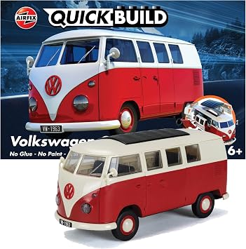Airfix Quickbuild Volkswagen Camper Van Red Brick Building Plastic Model Kit J6017, Multicolour