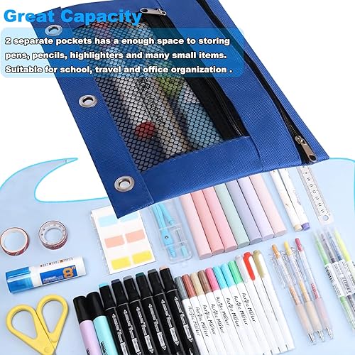 Miniatura 5 de Estuche para lápices para carpeta de 3 anillas, paquete de 2 bolsas con cremallera con doble capa, soporte de malla transparente para ventanas,