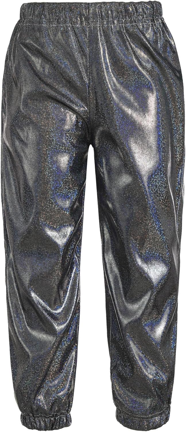 FEESHOW Kids Girls Boys Shiny Metallic Dance Pants Sparkle Hip Hop Street Dance Performance Costume Dancewear