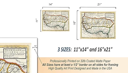 Miniatura 9 de 1736 Mapa de Negroland y Guinea, con los asentamientos europeos, explicando lo que pertenece a Inglaterra, Holanda, Dinamarca. Historia del comercio
