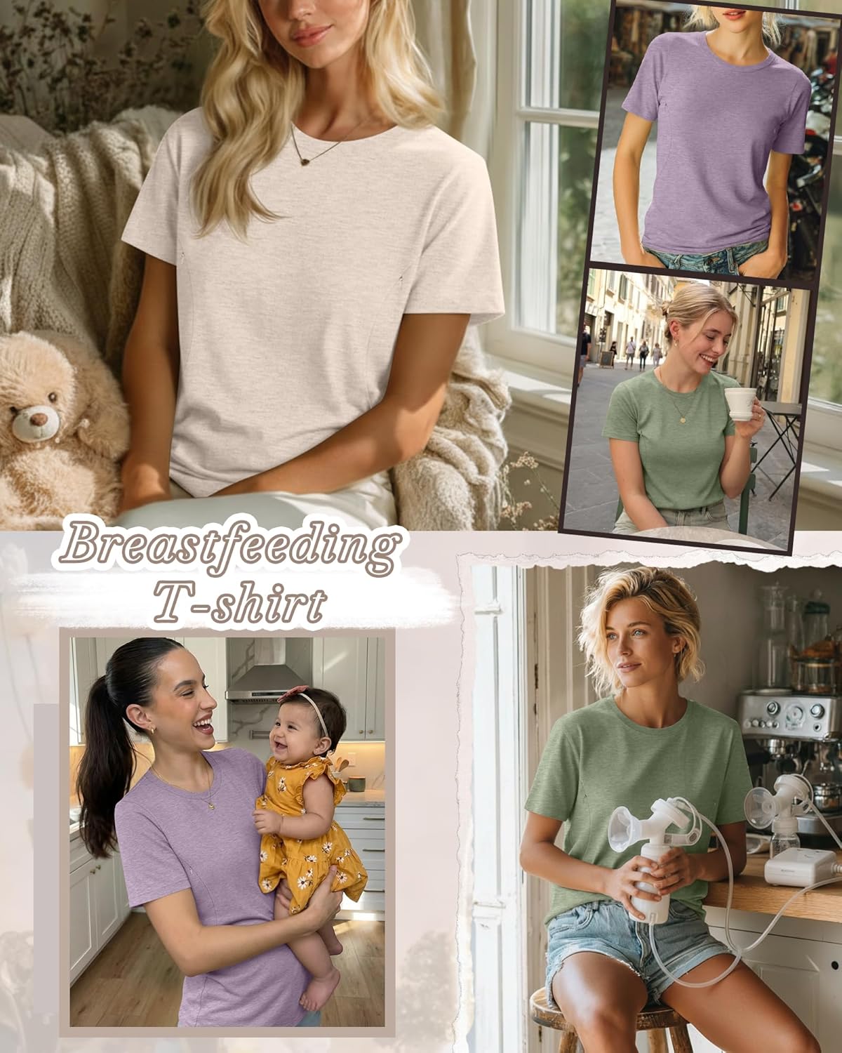 3 Pack Women's Maternity Nursing Shirt for Breastfeeding Hidden Zipper Short Sleeve Crew Neck Pregnancy Top - Image 4