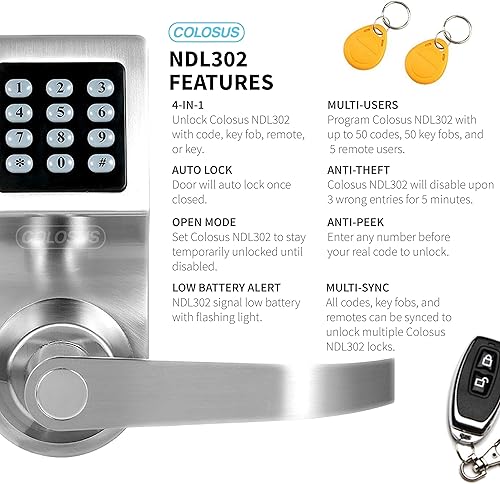 Miniatura 3 de Cerradura de puerta inteligente electrónica, entrada sin llave con teclado, llaveros, control remoto, llaves para el hogar, oficina o comercial,