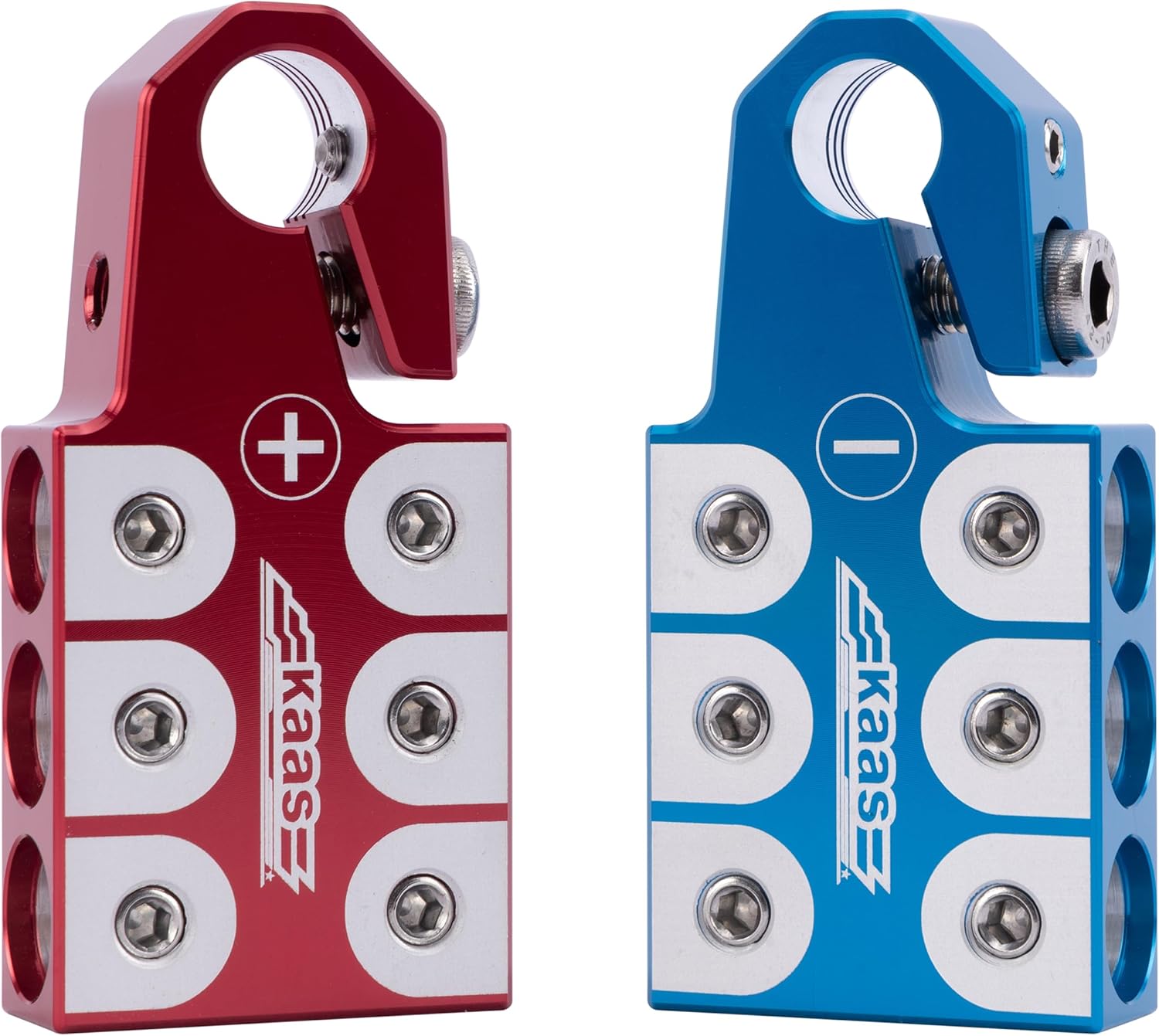 6x1/0 Gauge AWG Battery Clamps Terminal, Colored Anode 12 Volt Battery Terminals Top Post, Positive (Red) Negative (Blue) Set (+/-), for SAE/DIN/EN Tapered Top Post, 6-Way Battery Connectors