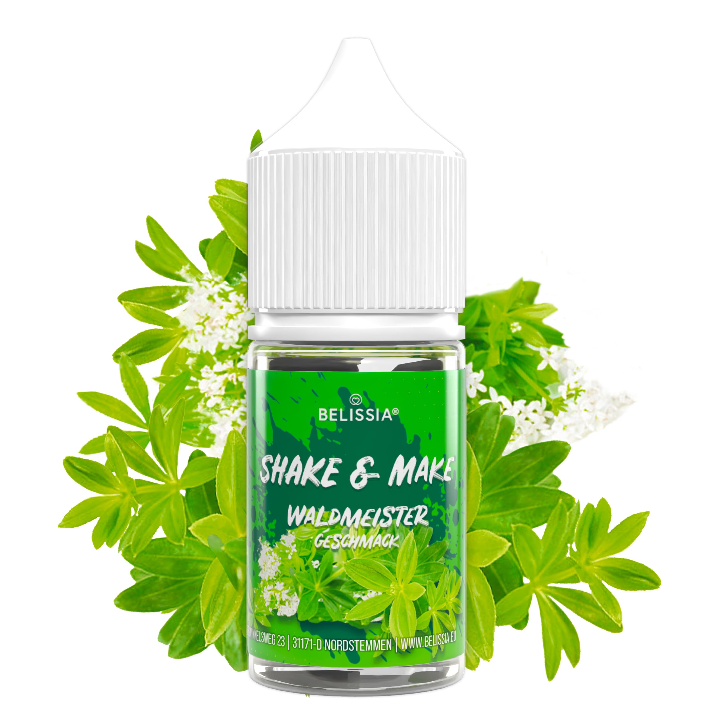 Belissia Shake and Make - Geschmack Waldmeister - 30ml hochdosiertes Lebensmittelaroma - zum Nachfüllen - Für Backen, Speisen, Getränke, Shakes, DIY & Raumduft - Vegan & ohne Zusatzstoffe