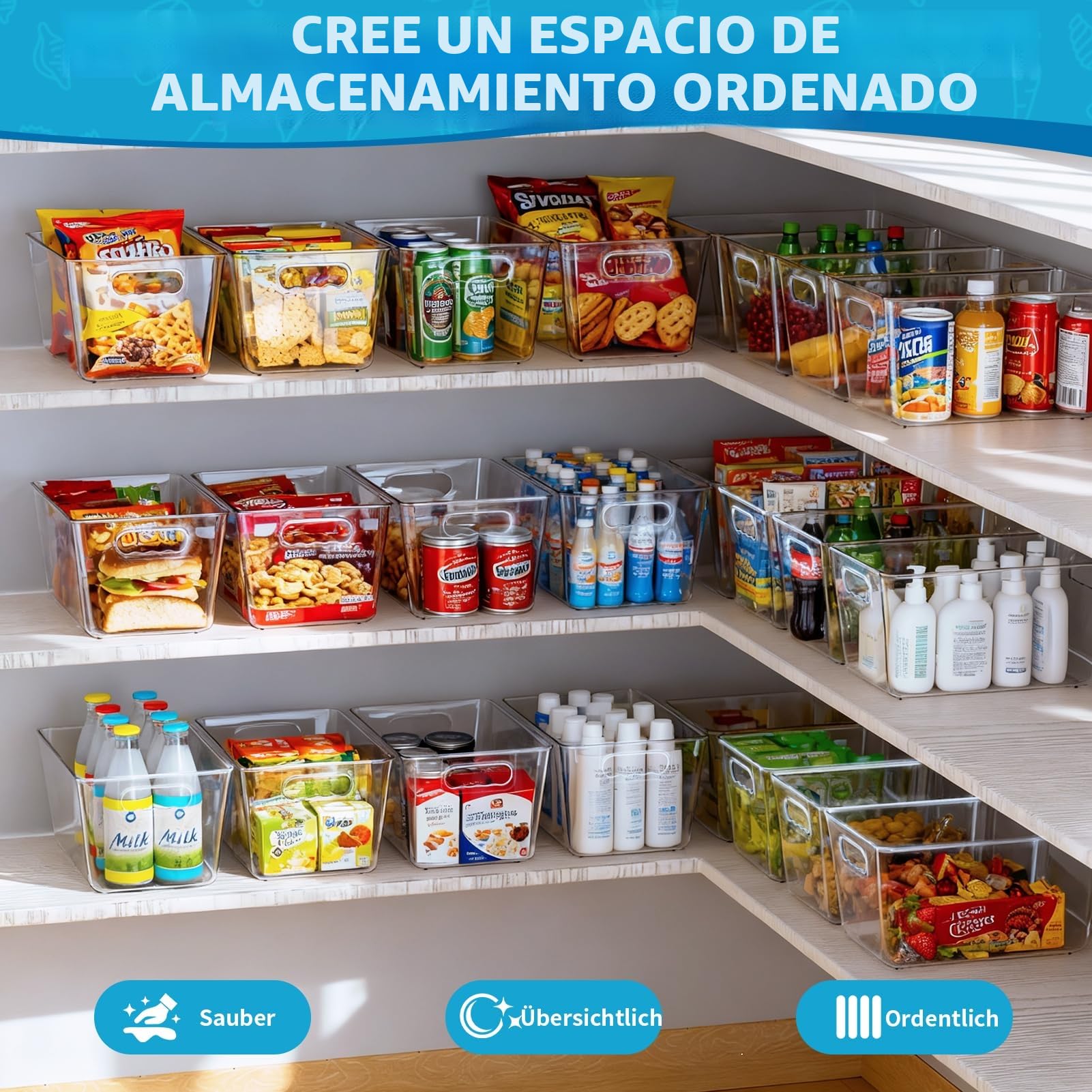 Organizador Nevera, Organizadores para la Despensa, Organizador Frigorifico para la Cocina, Armarios, Encimeras y Refrigerador, Sin BPA (Paquete de 4, L(30x20x15CM))