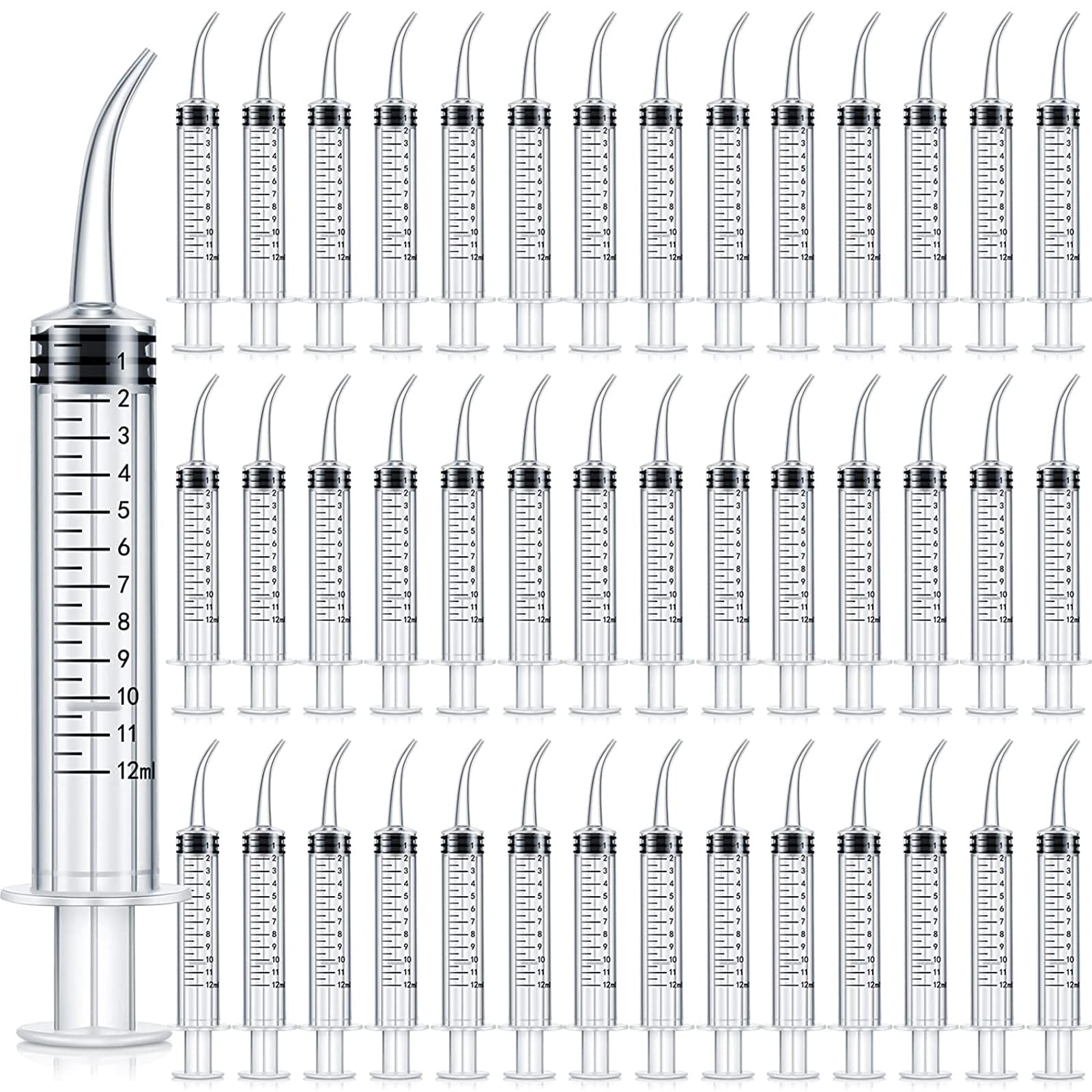 100er Pack /200er Pack Zahnärztliche Spritze mit gebogener Spitze 12ml Zahnärztliche Spritze Einweg-Spritze für Tonsillensteine Squirt Flüssigkeitsinjektion Mundspülungs-Reiniger (Color:200 pcs)