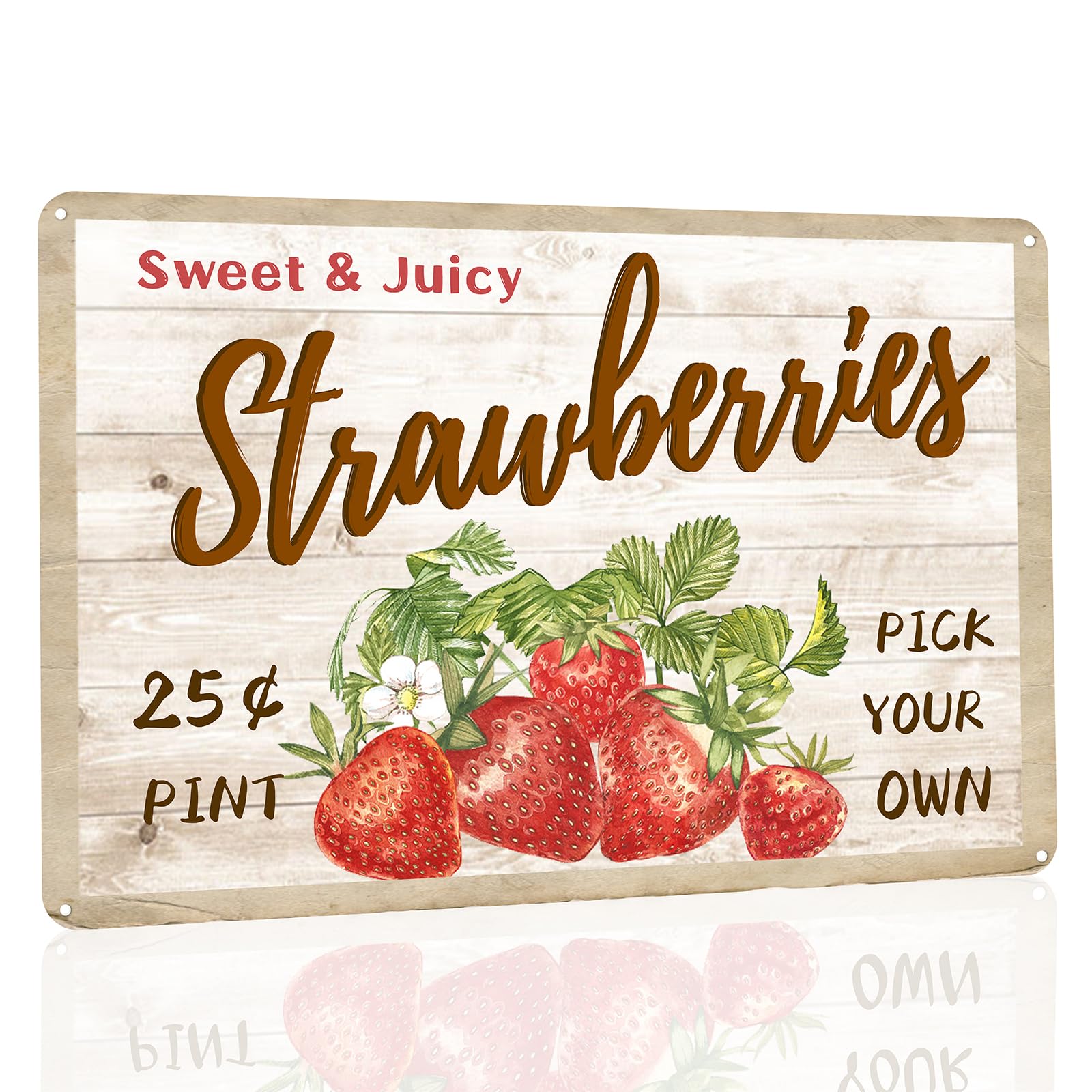 Silktem Strawberries Anjooy Sweet Juicy Pick Your Own - Tin Sign Vintage Metal Funny Wall Art Decorations For Kitchen Home Fruit Market Farm Restaurants Dessert Shop Farmhouses(8"X12")