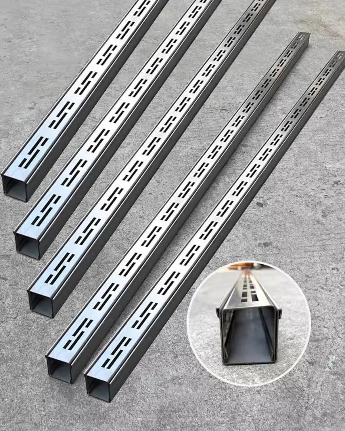 WQPMNYG 5PCS Exterior Gutter System with Stainless Steel Grate Drainage Trench Strainer for Yard & Patio Linear Gutter Solutions for Efficient Water Management