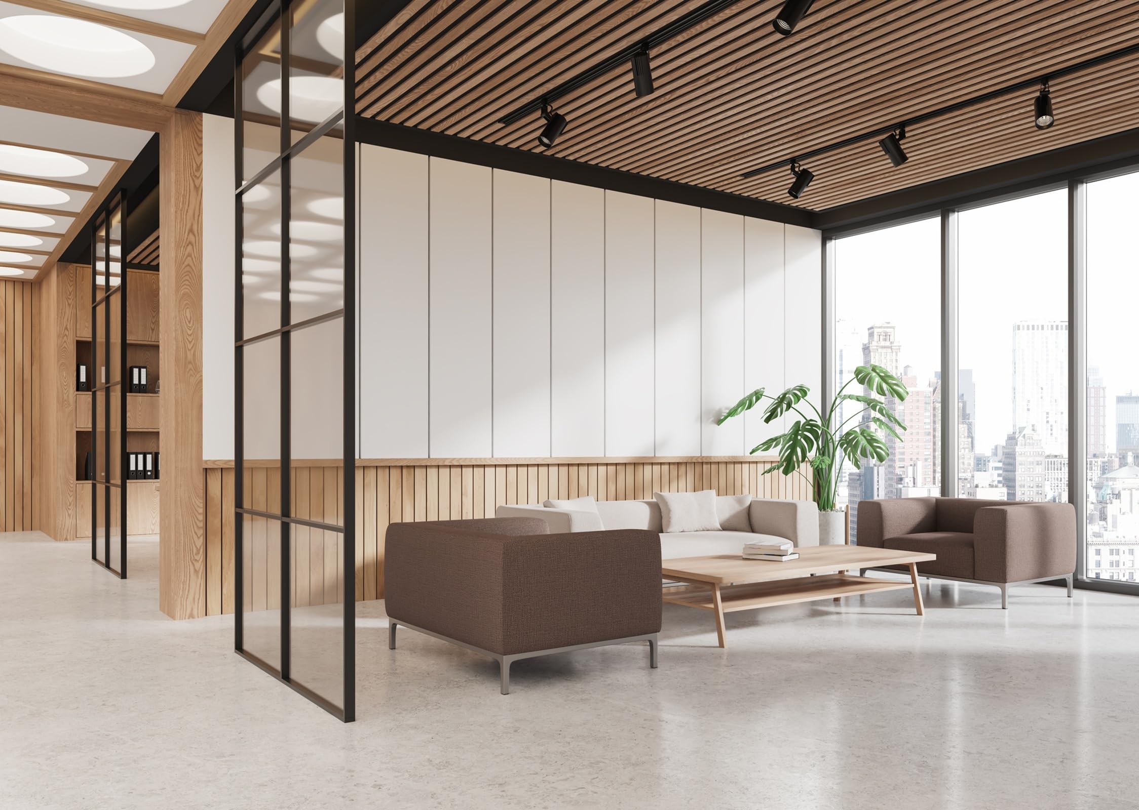 KARAT Panneaux muraux en MDF - Panneau Mural avec placage en Bois et Feutre - Tasseau Mural Décoration pour intérieur - Isolation sonore pour Bureau Maison - Chêne blanc118x60 cm