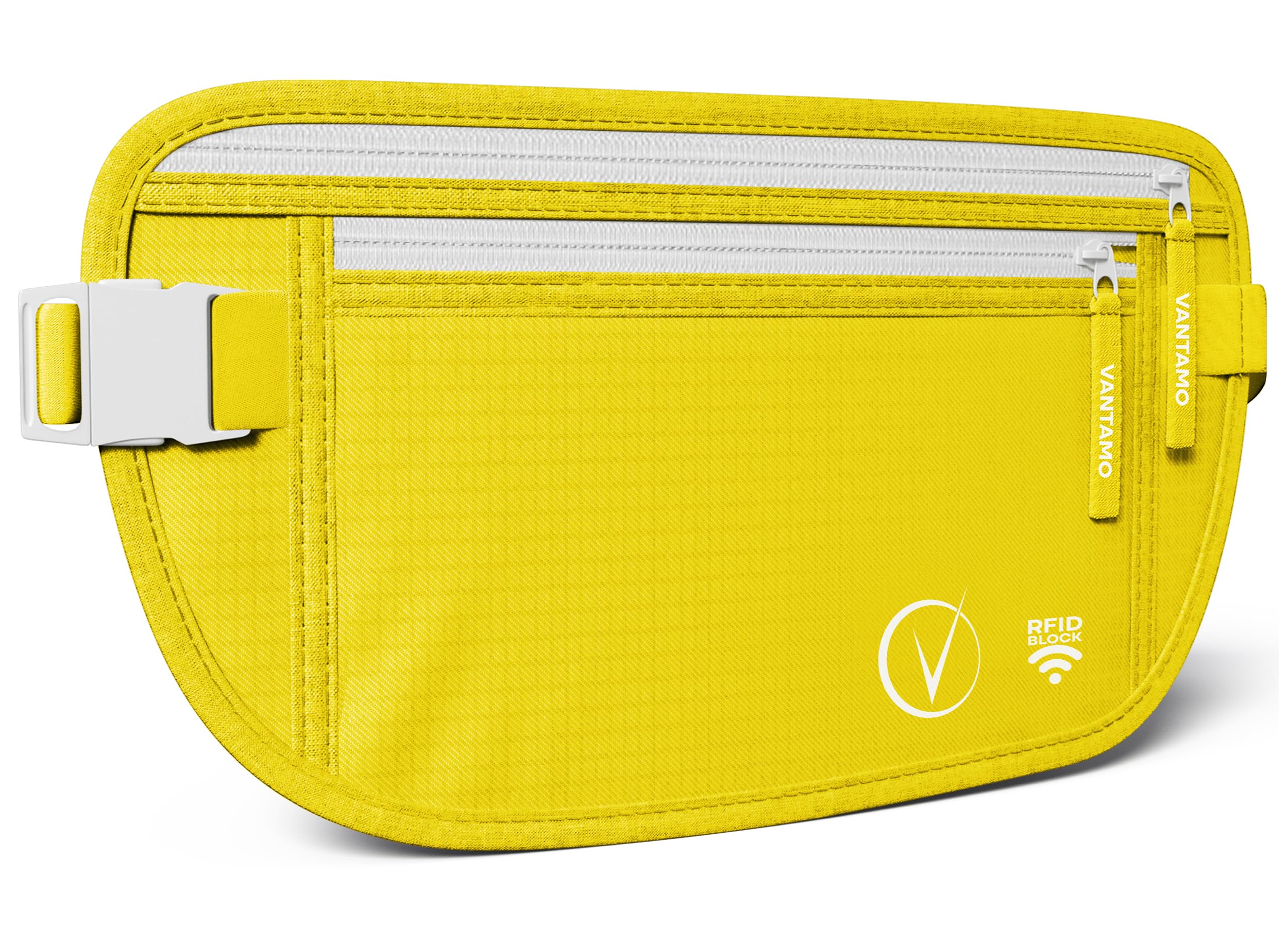 Vantamo Bauchtasche Damen Ultraflach mit RFID-Schutz, Geldgürtel für Reisen mit 2 Fächer und Verstellbarem Gurt, Hüfttasche Herren für Laufen und Wandern Passt für Reisepass, Bargeld und Telefon