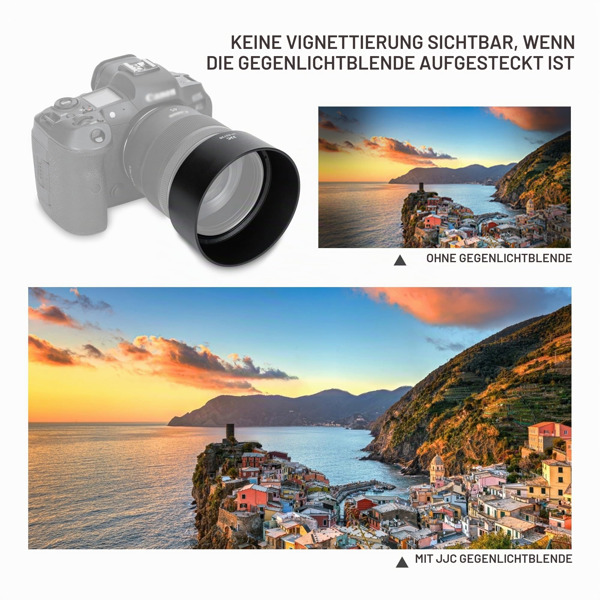 JJC ES73B Bajonett Gegenlichtblende Kompatibel mit Canon RF 45 mm F1,2 STM Objektiv, Umkehrbare Sonnenblende Objektivschutz ersetzt Canon ES-73B Gegenlichtblende